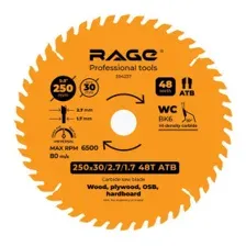 Диск пильный по дереву 250х48Tх30/25.4/20/16 мм Universal RAGE by VIRA 594237