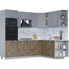 Готовая кухня Интерлиния Мила Лайт 1.88x2.4 правая (серебро/дуб веллингтон/белый гранит)