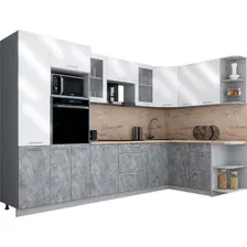 Готовая кухня Интерлиния Мила Gloss 1.68x3.2 правая (белый глянец/керамика/травертин серый)