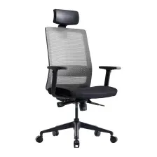 Офисное кресло Bestuhl S30 Black Pl с подголовником и подлокотником (черная сетка/серая ткань)
