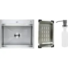 Кухонная мойка Schtoff Best Silver 6050 + коландер металл K-1 BLACK + дозатор SD-1 GREY
