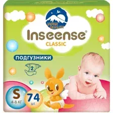 Подгузники Inseense Classic Plus S 4-8 кг InsCS74Lime (74 шт)