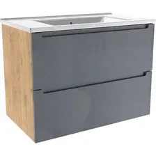 ЗОВ Тумба с умывальником Дион 80 D80LHO0M7015GKV5-NVS80 (графит глянцевый/дуб)