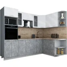 Готовая кухня Интерлиния Мила Gloss 1.68x2.6 правая (белый глянец/керамика/травертин серый)