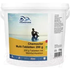 Средство для бассейна дезинфицирующее Chemoform Всё-в-одном мульти-таблетки по 200г (5кг)