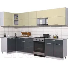 Готовая кухня Интерлиния Мила Gloss 60-12x31 (ваниль/асфальт глянец)