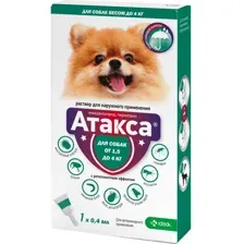 Атакса капли от блох и клещей для собак, от 1.5 до 4 кг, KRKA