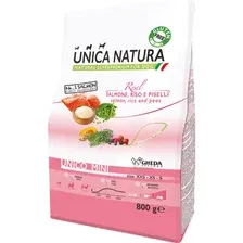 Корм для собак Unica Natura, 2551, для собак мелких пород, лосось, рис и горох, 800 г
