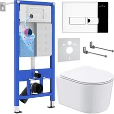Унитаз подвесной Roxen Simple Compact в комплекте с инсталляцией StounFix Dual Fresh 6 в 1 932469 (кнопка: хром глянец)