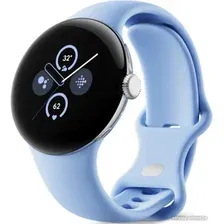 Умные часы Google Pixel Watch 2 (глянцевый серебристый/залив, спортивный силиконовый ремешок)