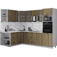 Готовая кухня Интерлиния Мила Деко 1.88x2.6 LV (дуб вотан/дуб вотан/белый гранит)