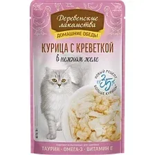 Консервированный корм для кошек Деревенские лакомства Курица с креветкой в желе 70 г