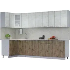 Готовая кухня Интерлиния Мила 12x30 (бетон лайт/дуб веллингтон/опал светлый)