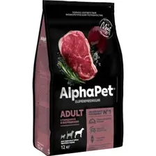Корм для собак AlphaPet 121301, для взрослых собак, макси, говядина и потрошки, 12 кг