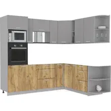 Готовая кухня Интерлиния Мила Лайт 1.88x2.4 правая без столешницы (серебристый/дуб золотой)