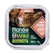 Влажный корм Monge Cat BWild GRAIN FREE для кошек, беззерновой, из лосося с овощами, ламистер 100 г