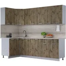 Кухонный гарнитур Interline Мила Лайт 1.2x2.5 (дуб веллингтон/дуб веллингтон/травертин серый)