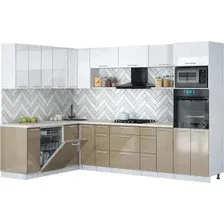 Готовая кухня Интерлиния Мила Gloss 1.896х2.98-2 (капучино глянец/белый глянец/опал светлый)