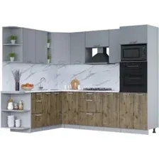Готовая кухня Интерлиния Мила Лайт 1.88x2.8 левая (серебро/дуб веллингтон/белый гранит)