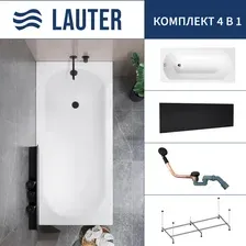 Ванна акриловая Lauter Haven 150 /21202005 (с каркасом, лицевым экраном черного цвета и сифоном 21Y11021 матовый черный)