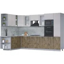 Готовая кухня Интерлиния Мила 1.88x3.2 левая (вудлайн кремовый/дуб веллингтон/серый каспий)