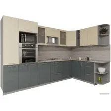 Готовая кухня Интерлиния Мила Gloss 1.88x3.2 правая (ваниль-асфальт)