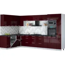 Готовая кухня Интерлиния Мила Gloss 1.896х3.48 (красный глянец/красный глянец/кастилло темный)