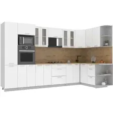 Готовая кухня Интерлиния Мила 1.68x3.4 правая (белый платинум/белый платинум/дуб бунратти)