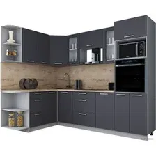 Готовая кухня Интерлиния Мила Gloss 1.68x2.6 левая (графит софт/графит софт/травертин серый)