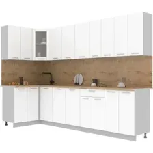 Готовая кухня Интерлиния Мила 12x30 (белый платинум/белый платинум глянец/дуб бунратти)