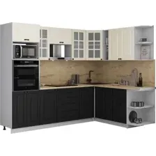 Готовая кухня Интерлиния Мила Деко 1.88x2.6 PR (черный/белый/дуб бунратти)