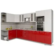 Готовая кухня Интерлиния Мила Gloss 1.68x3.4 левая (белый-красный)