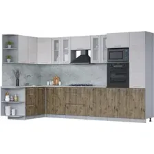Готовая кухня Интерлиния Мила 1.68x3.4 левая (вудлайн кремовый/дуб веллингтон/серый каспий)