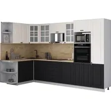 Готовая кухня Интерлиния Мила Деко 1.68x3.2 LV (черный/белый/дуб бунратти)