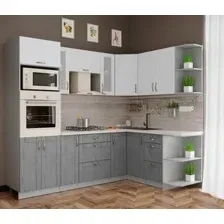 Готовая кухня Интерлиния Мила Крафт 1.68x2.4 правая (дуб серый/дуб полярный/травертин серый)