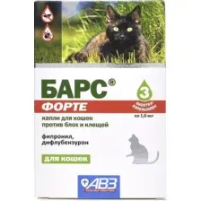 Капли от блох Агроветзащита Барс Форте для кошек (3 пипетки)