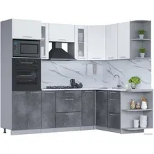 Готовая кухня Интерлиния Мила 1.68x2.4 правая (белый платинум/бетон портленд/белый гранит)