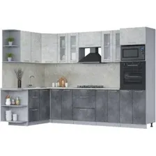 Готовая кухня Интерлиния Мила 1.68x3.0 левая (бетон лайт/бетон портленд/опал светлый)