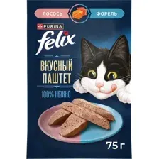 Влажный корм для кошек Felix Вкусный паштет Лосось и форель (75г)