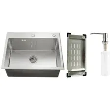 Кухонная мойка Schtoff Best Silver 6050 + коландер металл K-1 BLACK + дозатор SD-1 SILVER