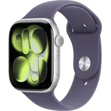 Умные часы Apple Watch Series 11 GPS 46mm / MEVA4 (серебристый/фиолетовый спортивный ремешок M/L)