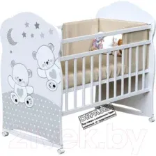 Детская кроватка VDK Funny Bears колесо-качалка с маятником (белый)