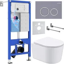 Унитаз подвесной Roxen Simple Compact в комплекте с инсталляцией StounFix Dual Fresh 6 в 1 966133 (кнопка: серый бетон)