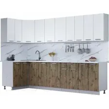 Готовая кухня Интерлиния Мила Лайт 1.2x3.0 (белый платинум/дуб веллингтон/белый гранит)
