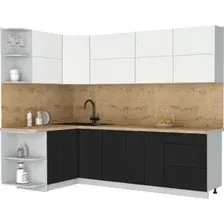 Кухонный модуль Интерлиния Мила Матте 1.5x2.6 А (белый/черный/дуб бунратти)