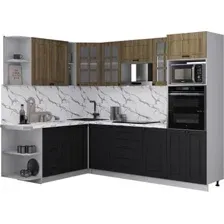 Готовая кухня Интерлиния Мила Деко 1.88x2.6 LV (черный/дуб вотан/белый гранит)