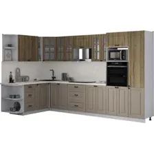 Готовая кухня Интерлиния Мила Деко 1.88x3.4 LV (луна/дуб вотан/опал светлый)
