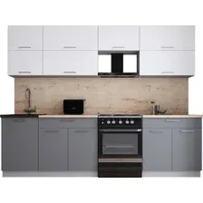 Готовая кухня Интерлиния Мила Gloss 60-27 (белый софт/серый софт/травертин серый)