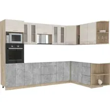 Готовая кухня Интерлиния Мила 1.88x3.0 правая без столешницы (вудлайн кремовый/бетон)