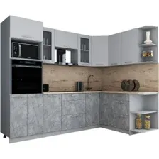 Готовая кухня Интерлиния Мила Gloss 1.68x2.6 правая (пепел софт/керамика/травертин серый)